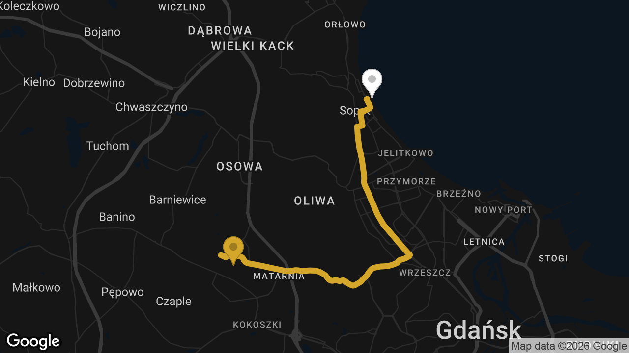 Trasa Port Lotniczy Gdańsk im. Lecha Wałęsy – Sopot, molo na mapie